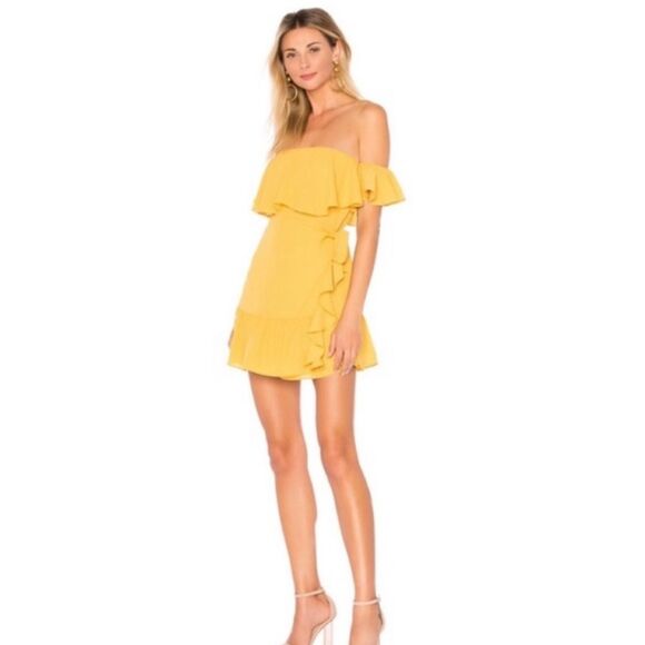 Superdown NWT! Jolene Ruffle Wrap Mini Dress in Marigold size Small - Picture 15 of 16